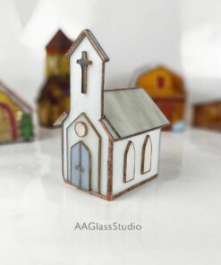 3d stained glass pattern: white church