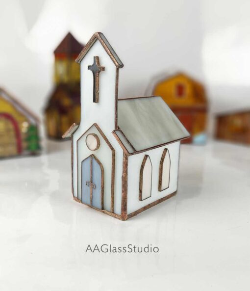 3d stained glass pattern: white church