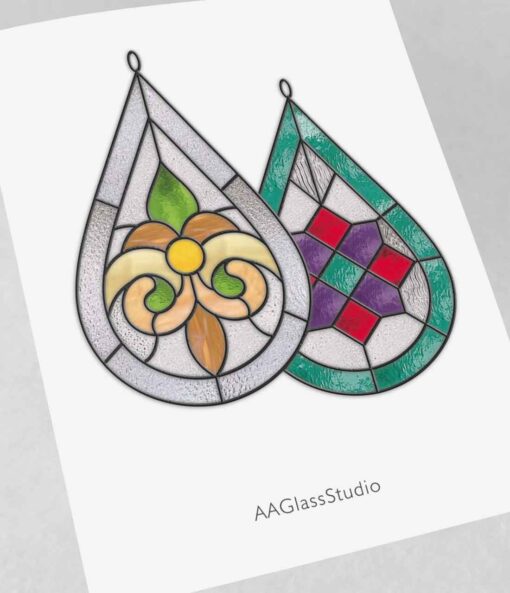 Geometric Simple Stained Glass Patterns SET OF 2 - window decor