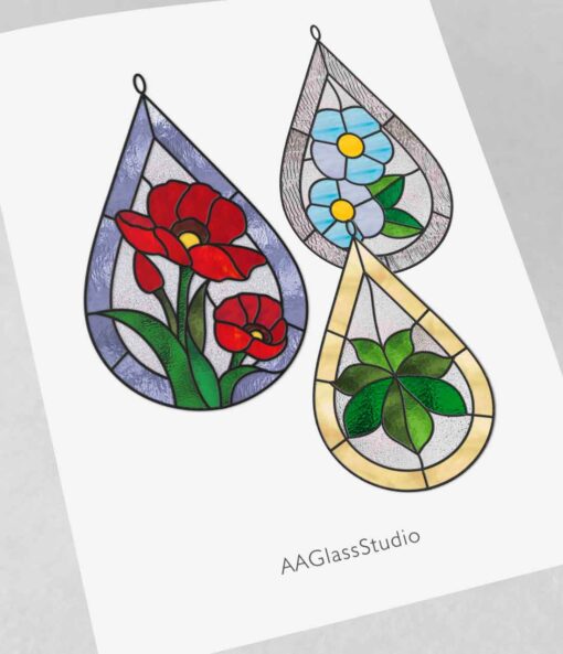 simple flower stained glass patterns: teardrop shape