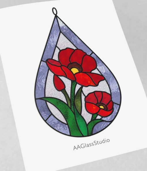 poppy stained glass pattern - window decor