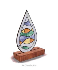 stained glass fish on wood base on wood base