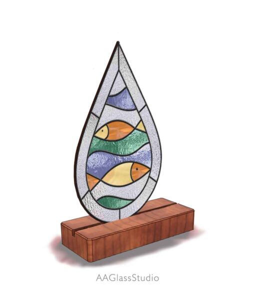 stained glass fish on wood base on wood base