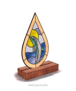 raindrop dolphin stained glass on wood base