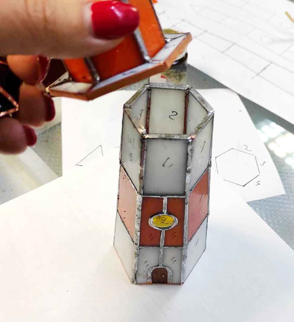 Assembling the body and tower of the lighthouse together