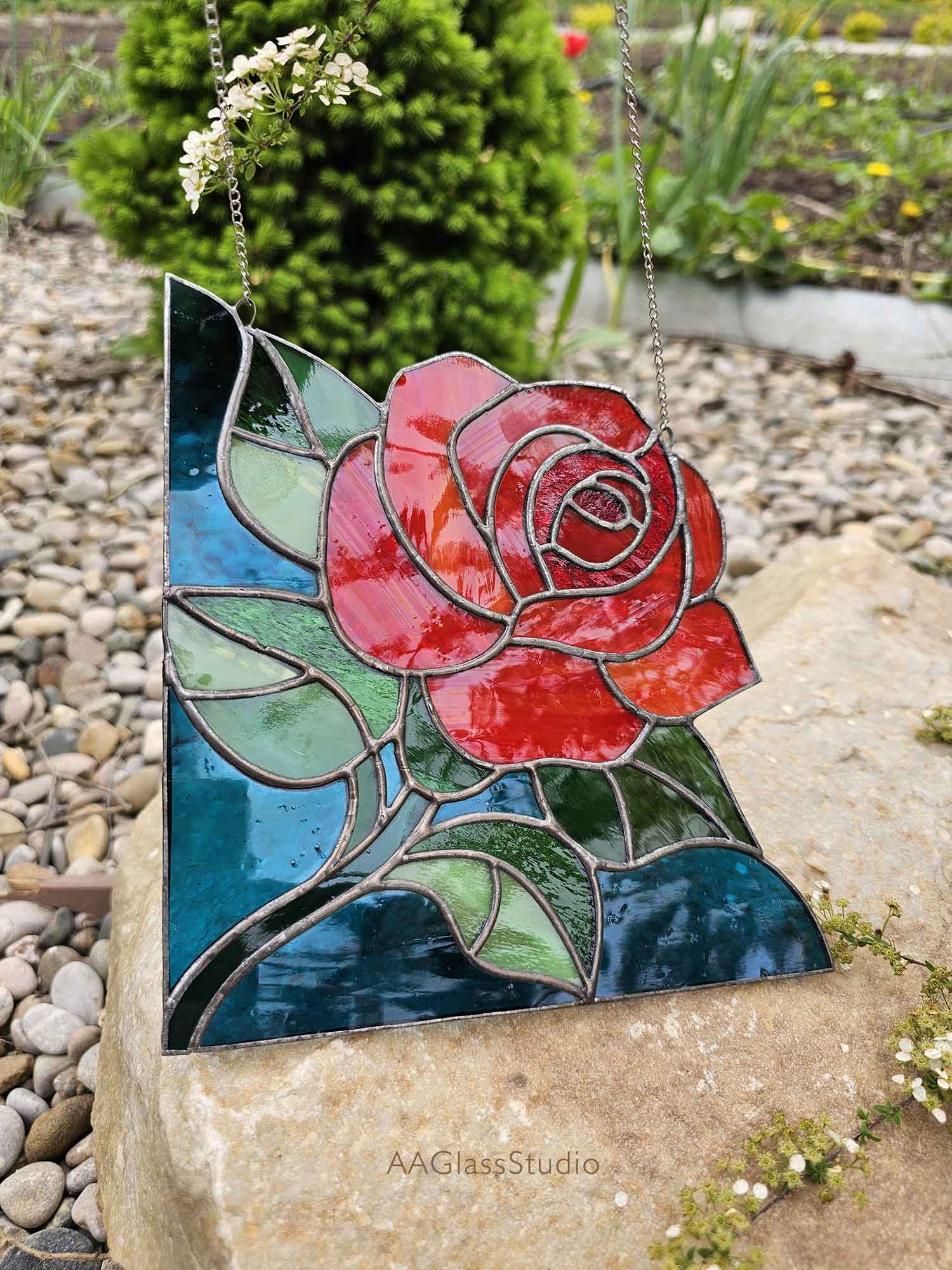Exquisite Stained Glass Rose – Elegant Window Charm - window decor