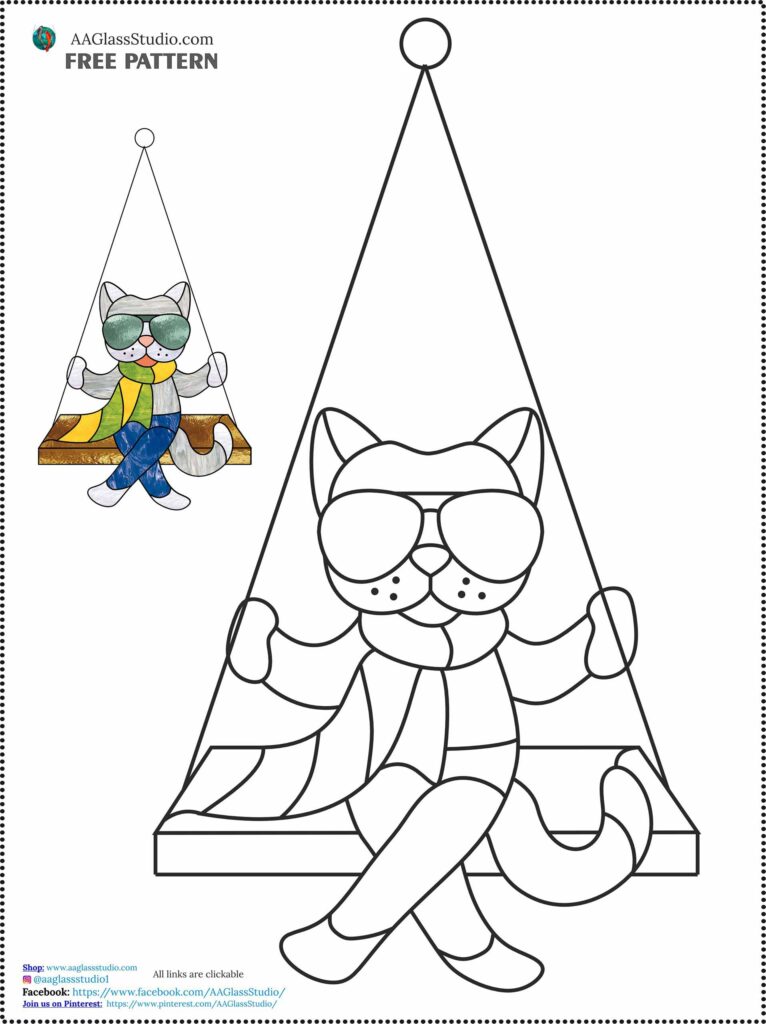 free stained glass pattern cat