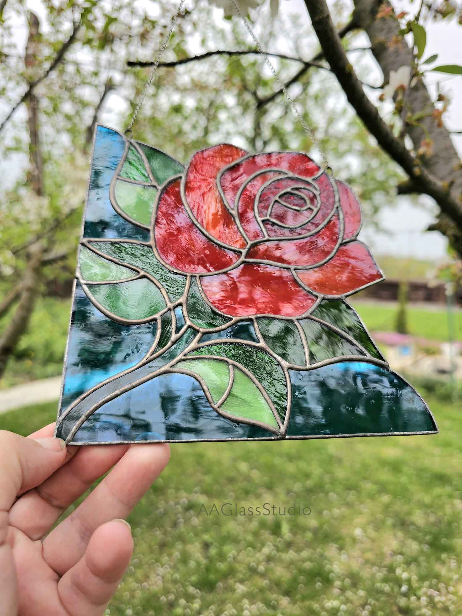stain glass rose suncatcher