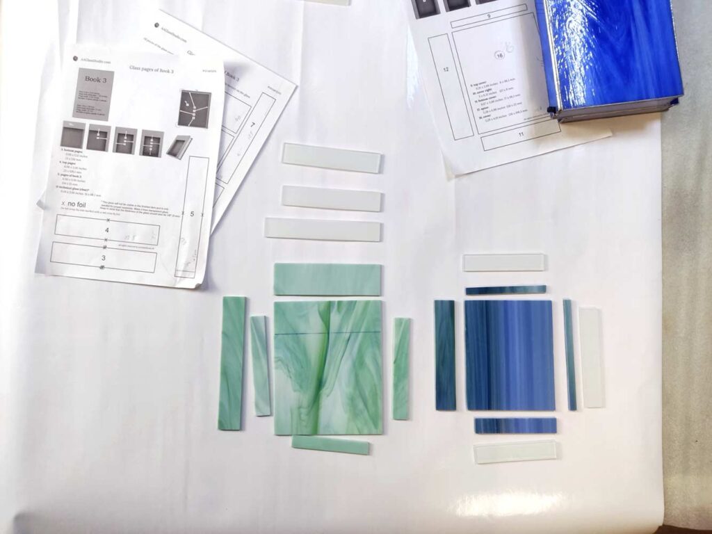Cut glass for stained glass stacked books