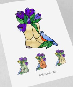 Vivid Crocus Stained Glass Art for Her Garden - window decor