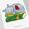 Tired Stained Glass Cat Rests on Library Books - window decor