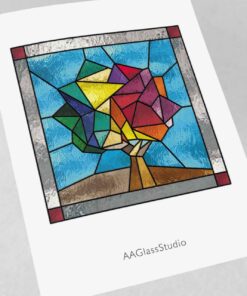 Bright Stained Glass Tree Of Life Pattern: Low Poly