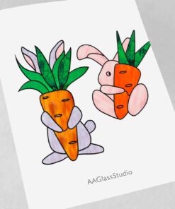 Rabbit Carrot Stained Glass Window Decor For Easter Gift - window decor