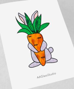 Simple stained glass pattern A cute grey bunny hid behind a carrot