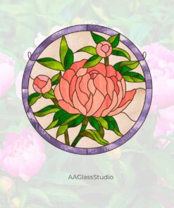 Alternative view of Captivating 12" Peony Stained Glass Pattern for Home Decor