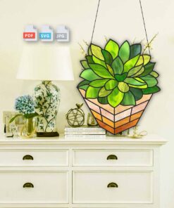 Alternative view of Eternal Green: Stained Glass Succulent Pattern Art Piece