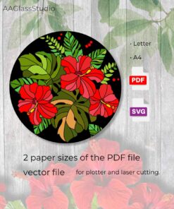Beautiful Hibiscus Stained Glass Flower Pattern Mosaic 20″ - Image 3