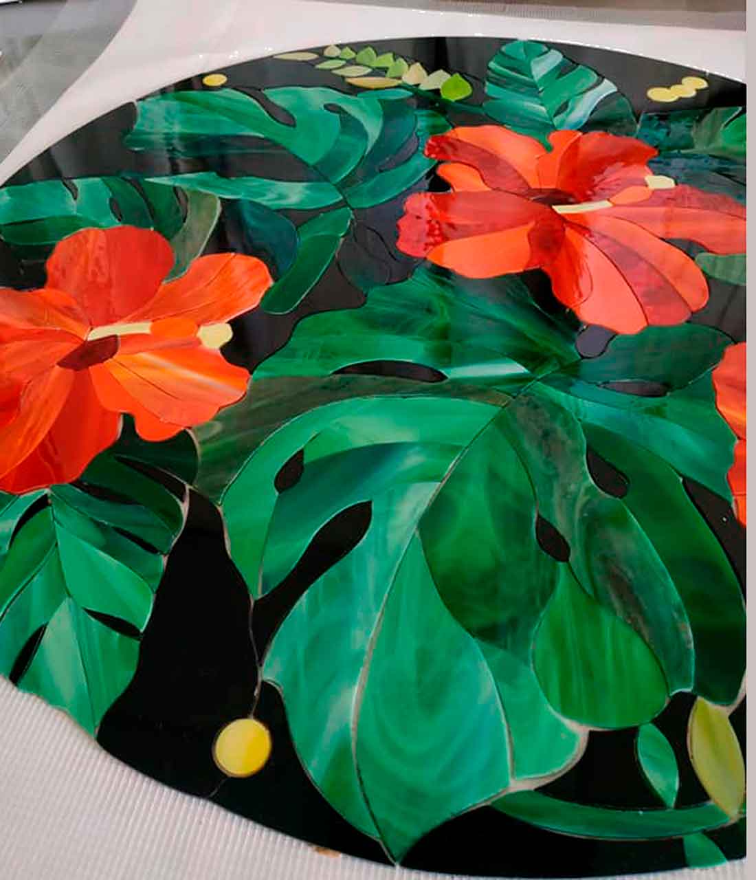 Beautiful Hibiscus Stained Glass Flower Pattern Mosaic 20″ - Image 9