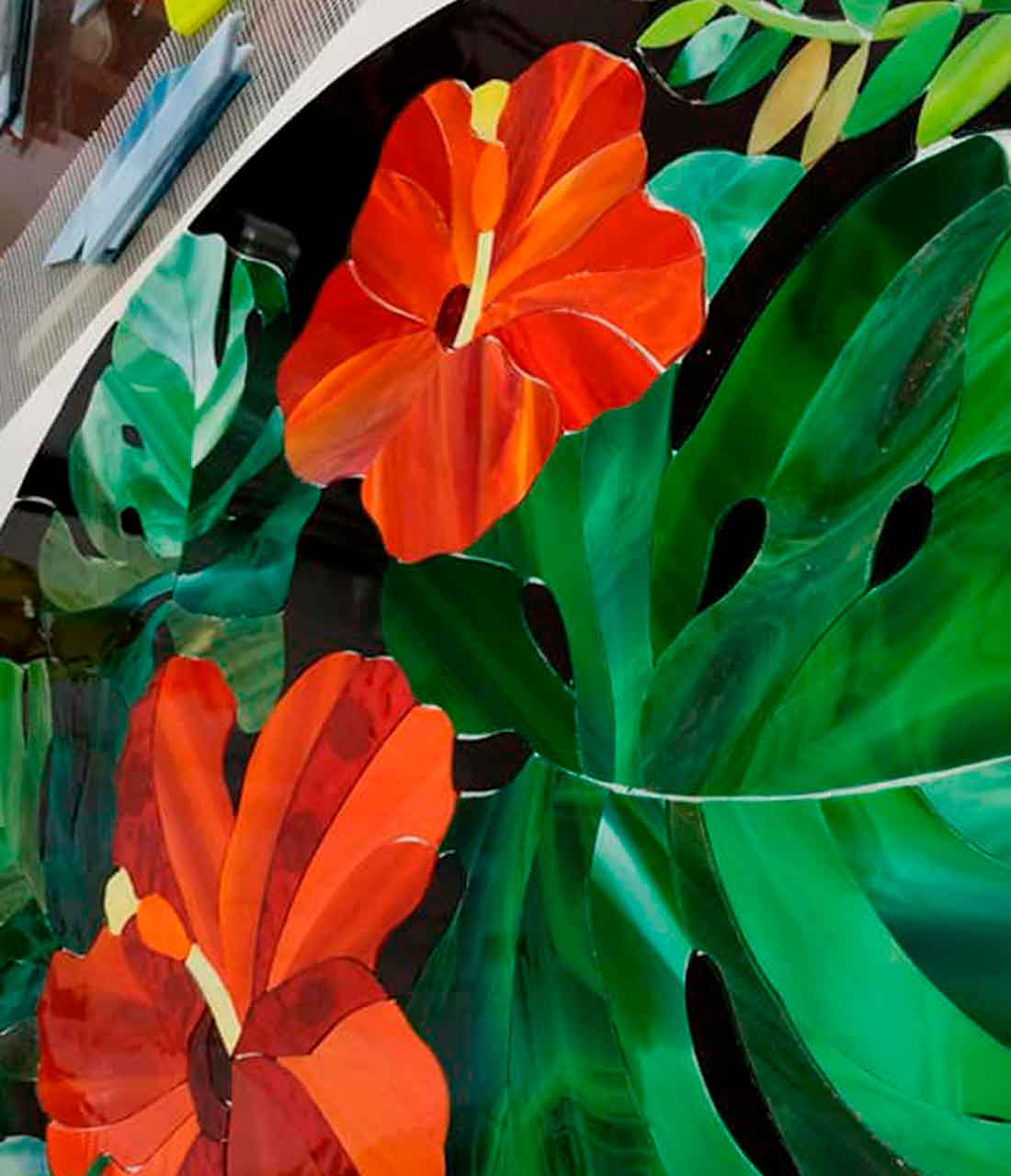 Beautiful Hibiscus Stained Glass Flower Pattern Mosaic 20″ - Image 6