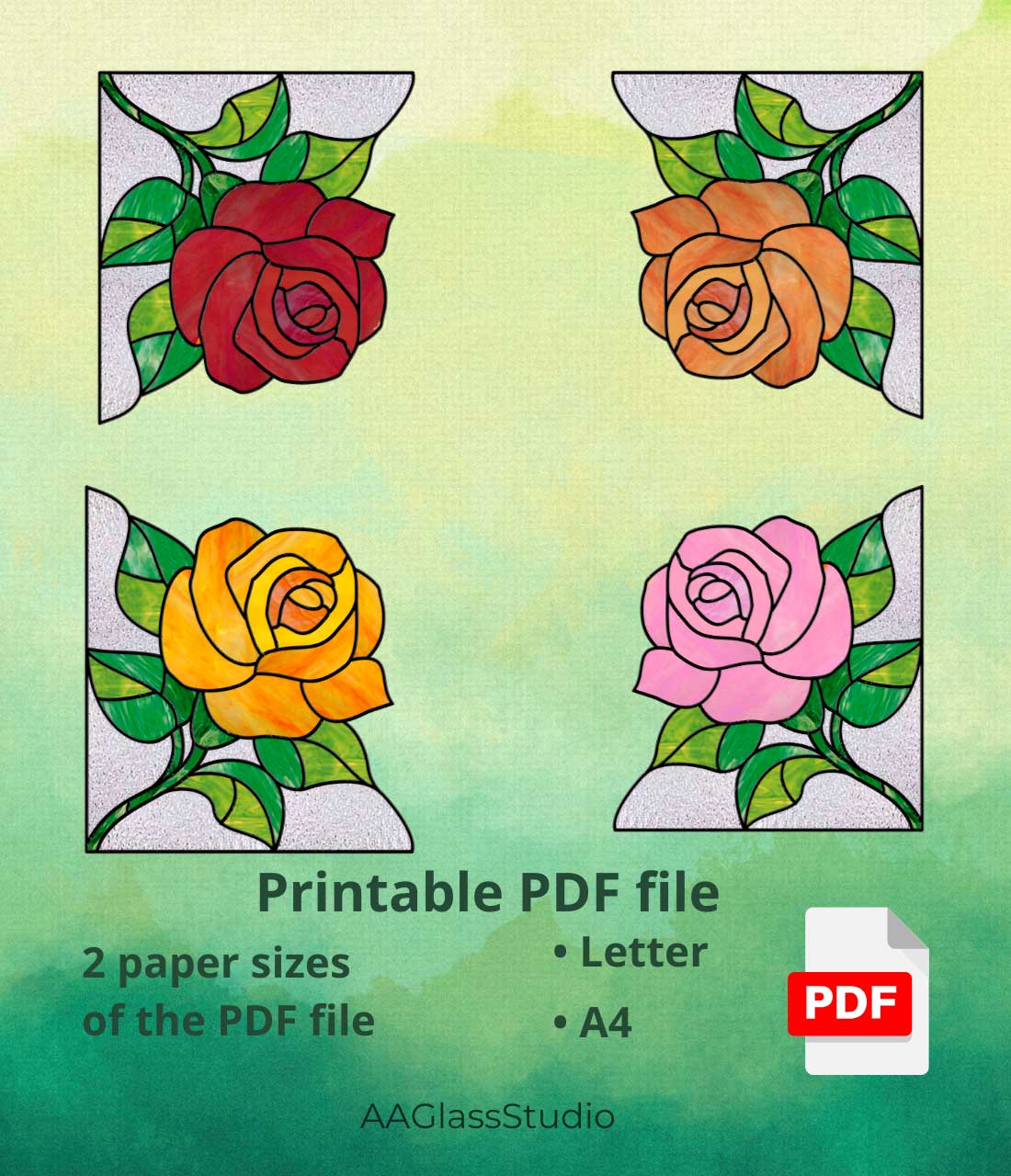 Rose Stained Glass Pattern: Corner Elegant Decor - Image 5