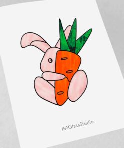 Easy stained glass pattern A cute pink bunny hid behind a carrot