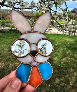 stained glass bunny in sunglasses suncatcher