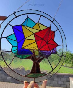 Alternative view of Bright Stained Glass Tree Of Life Pattern: Low Poly