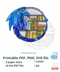 Stained Glass Dragon pattern Printable PDF, SVG for cricut