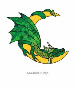 Crescent Guardian Dragon Stained Glass Pattern - window decor
