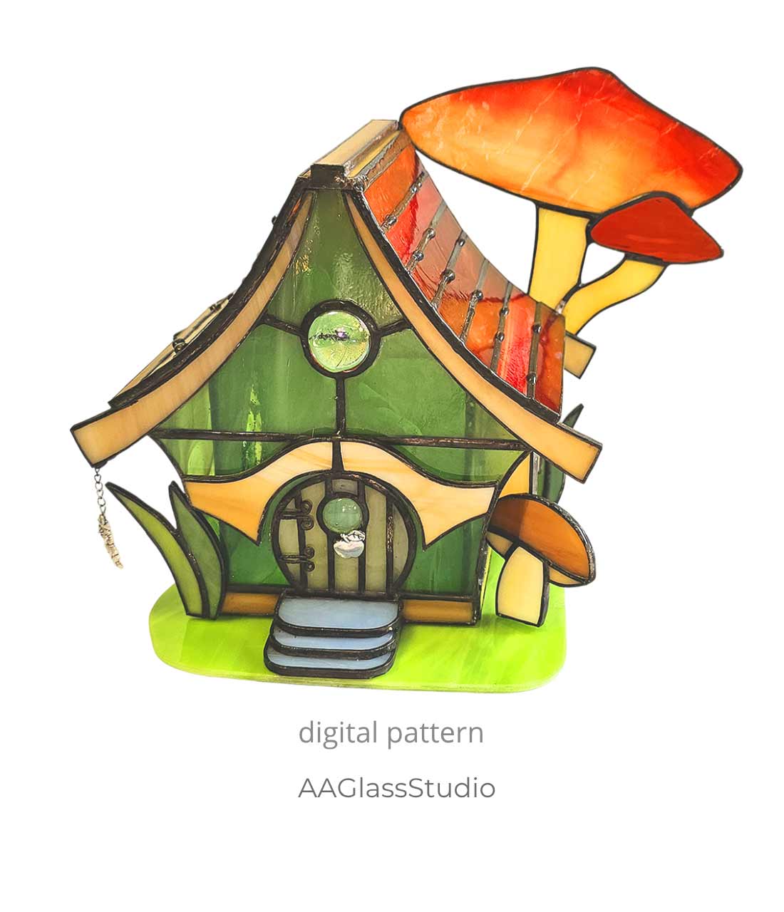 Stained Glass 3D Pattern: Vibrant Whimsical Forest House
