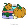 Stained Glass Halloween Design with Pumpkins & Books - window decor