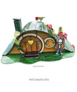 Whimsical Hobbit House Stained Glass Pattern – 3D Light - window decor