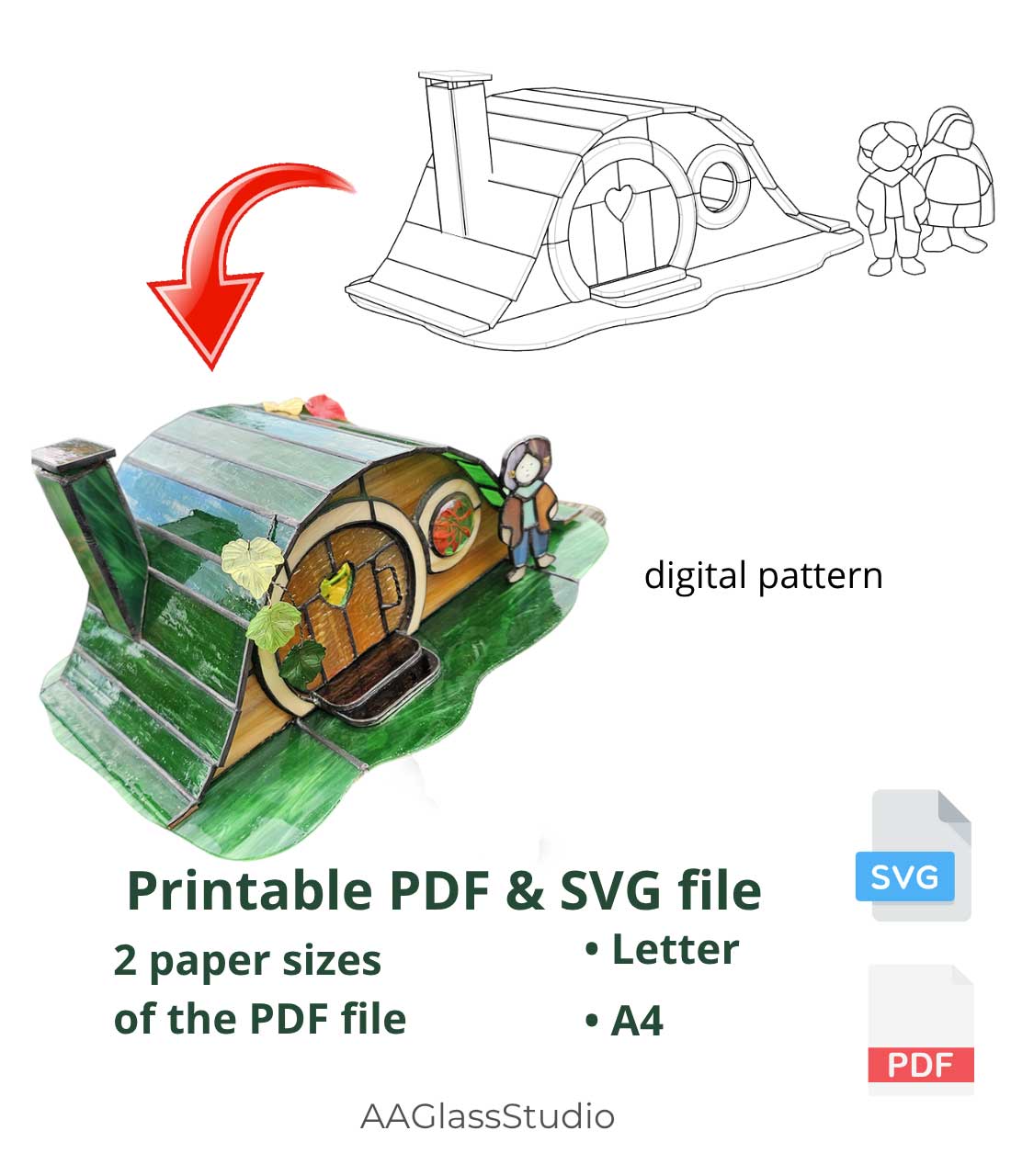 3d stained glass pattern hobbit hole