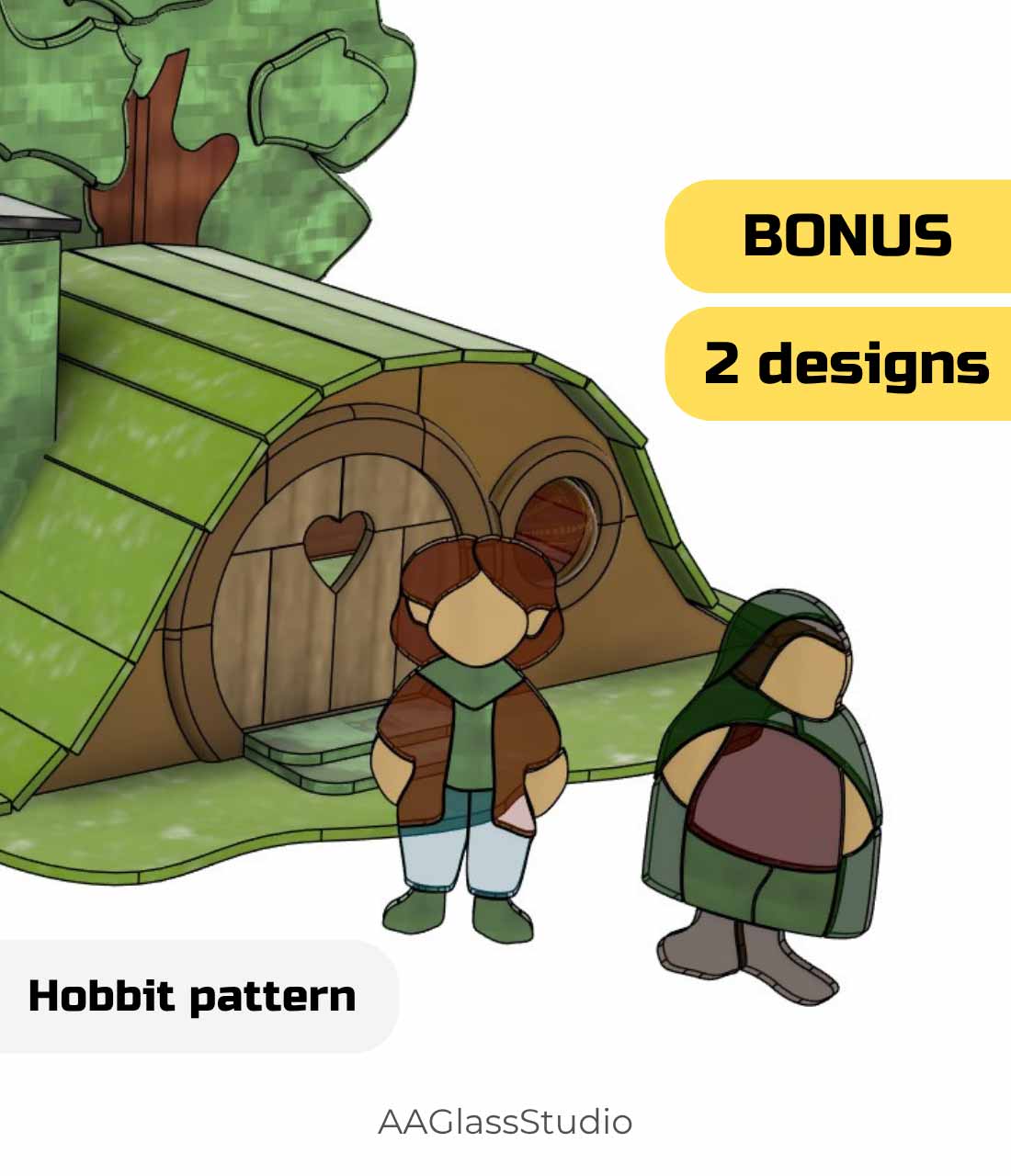 Whimsical Hobbit House Stained Glass Pattern – 3D Light - Image 5