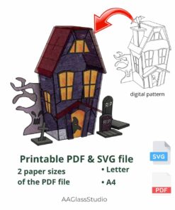 stained glass halloween patterns, 3d haunted house