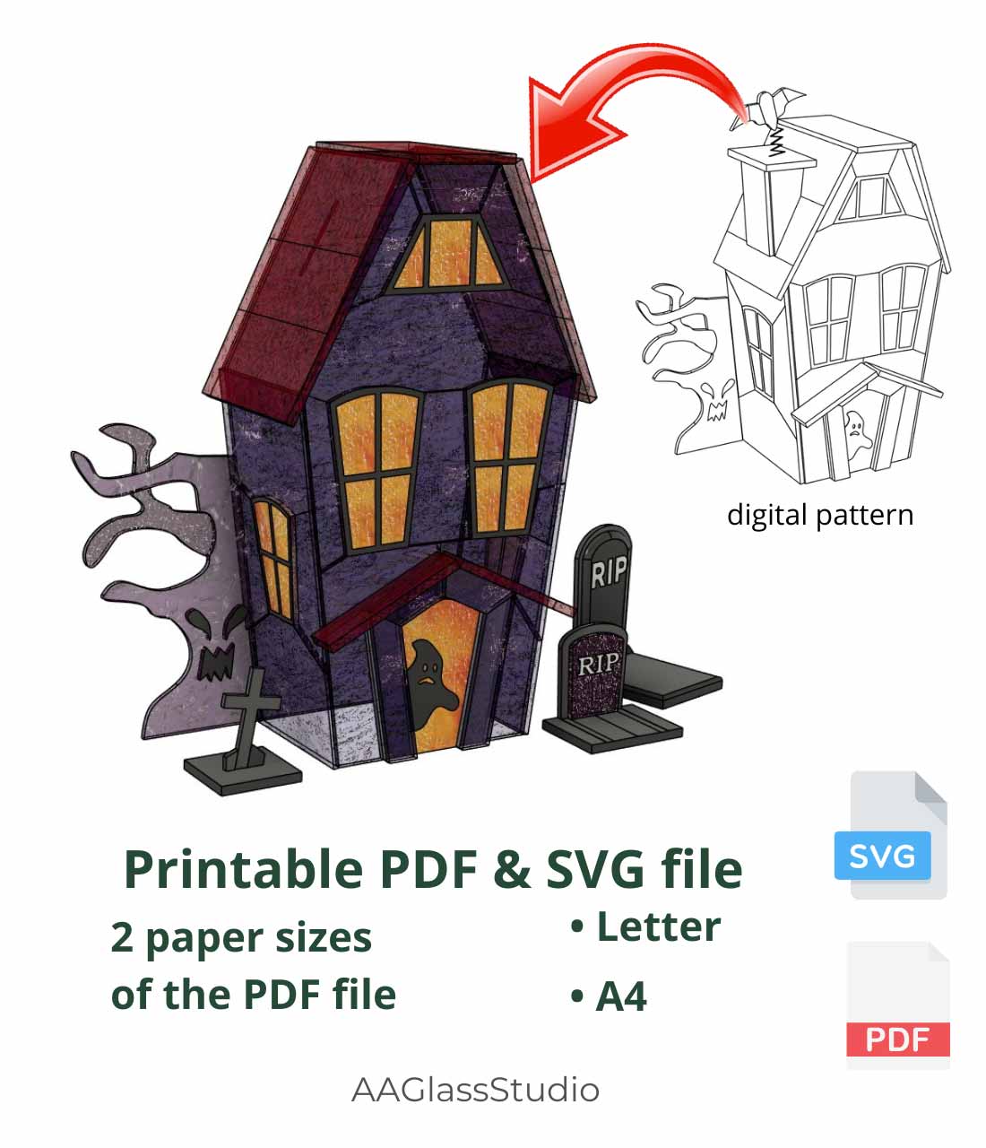 stained glass halloween patterns, 3d haunted house