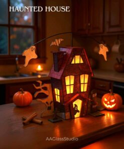 halloween stained glass in cozy kitchen