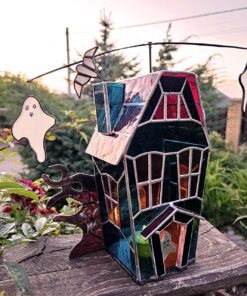 Unique Halloween gift idea - 3D assembled stained glass haunted house for collectors and horror fans