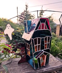 Unique Halloween gift idea - 3D assembled stained glass haunted house for collectors and horror fans