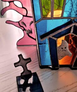 Detailed handmade stained glass night light, perfect unique gift for Halloween enthusiasts.