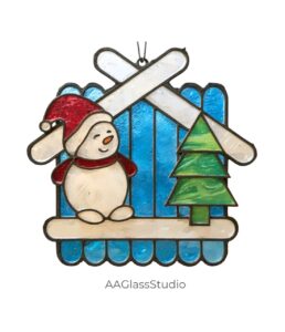 stained glass ornaments snowman house