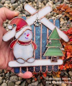 stained glass snowmen simple pattern