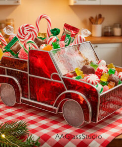 3D stained glass planter pattern, textured red truck digital design, printable template for DIY Christmas centerpiece, stained glass soldering project file.