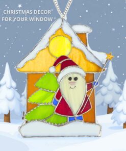 Santa Stained Glass Pattern – Cute Winter House Suncatcher for Holiday Home Decor