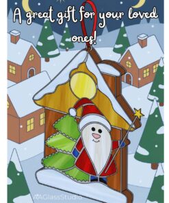 Magical Santa Stained Glass Pattern Christmas Suncatcher – Holiday Cottage Window Decor