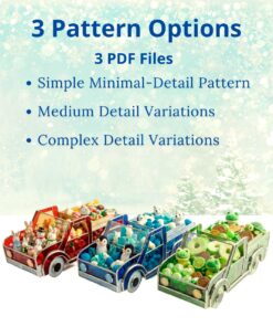 Stained glass pattern bundle with 3 difficulty levels: simple, medium, and complex detail variations, digital PDF templates for truck candy dish, DIY glass art project kit.