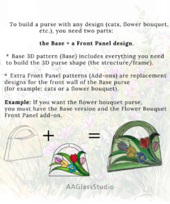 stained glass flower bouquet front panel add-on shown with base purse pattern to build a 3D purse.