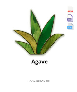 Stained glass Agave cactus pattern with file format icons - easy Tiffany technique template