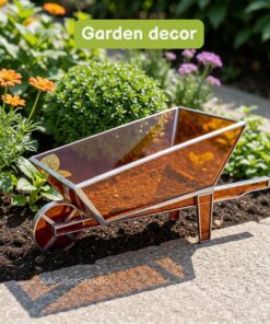 3D stained glass wheelbarrow craft pattern for garden-themed decor