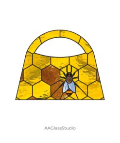Yellow panel with bee — honeycomb stained glass pattern for 3D purse design.